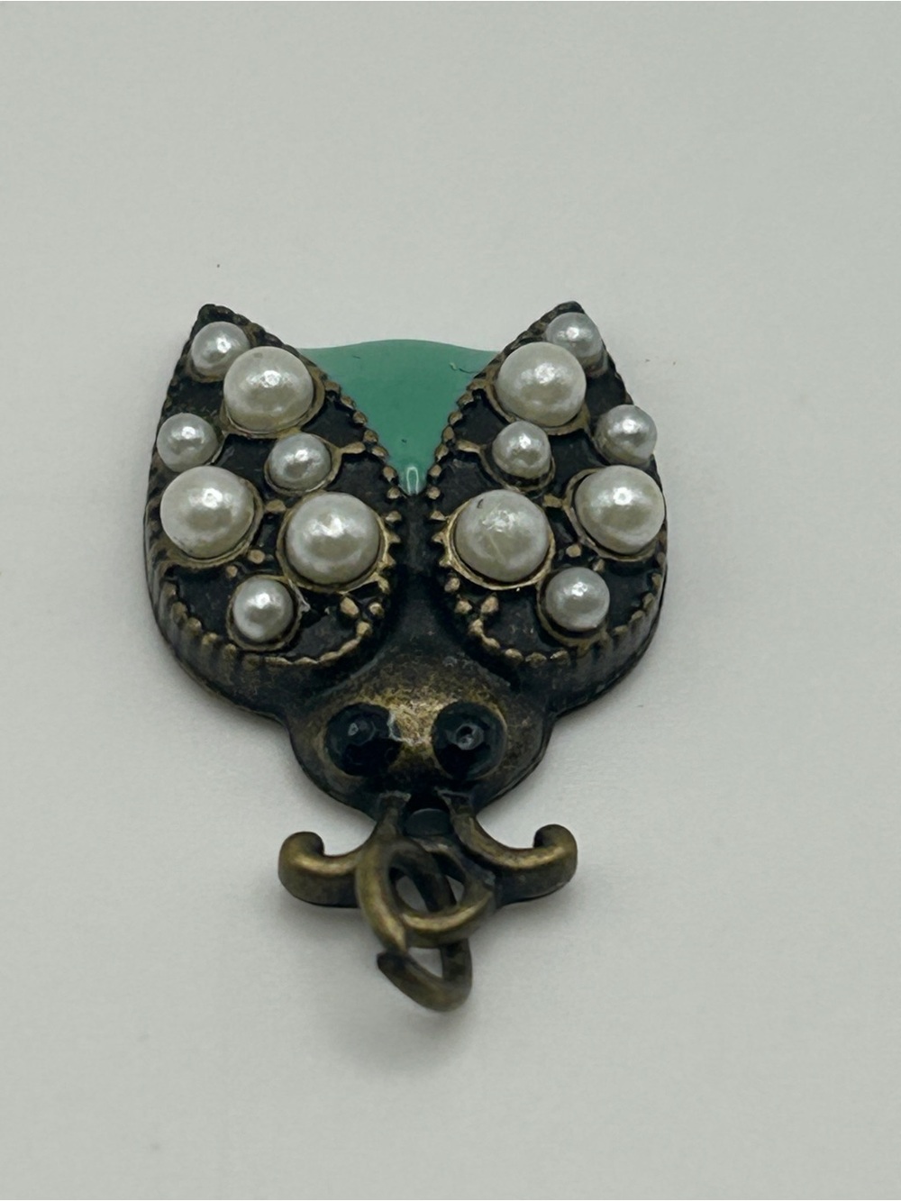 Vintage Style Owl Pendant with Faux Pearls & Mint Green Enamel